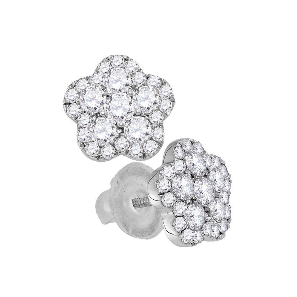 14kt White Gold Womens Round Diamond Star Cluster Screwback Earrings 3/4 Cttw