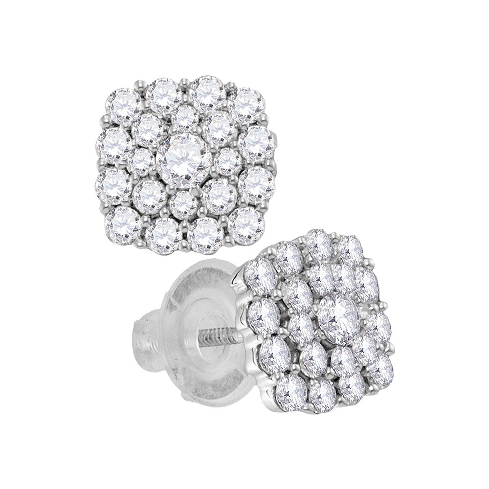 14kt White Gold Womens Round Diamond Cluster Earrings 1.00 Cttw
