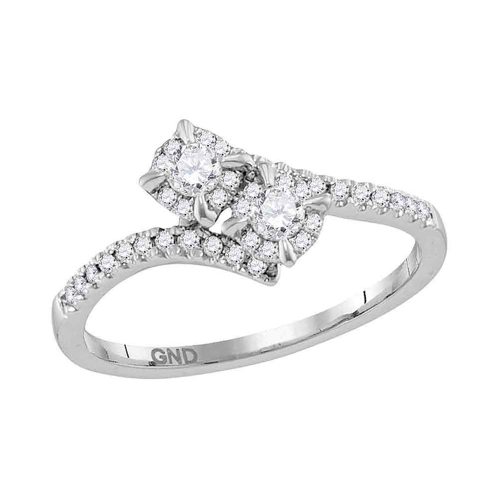 14kt White Gold Womens Round Diamond 2-stone Bridal Wedding Engagement Ring 1/3 Cttw