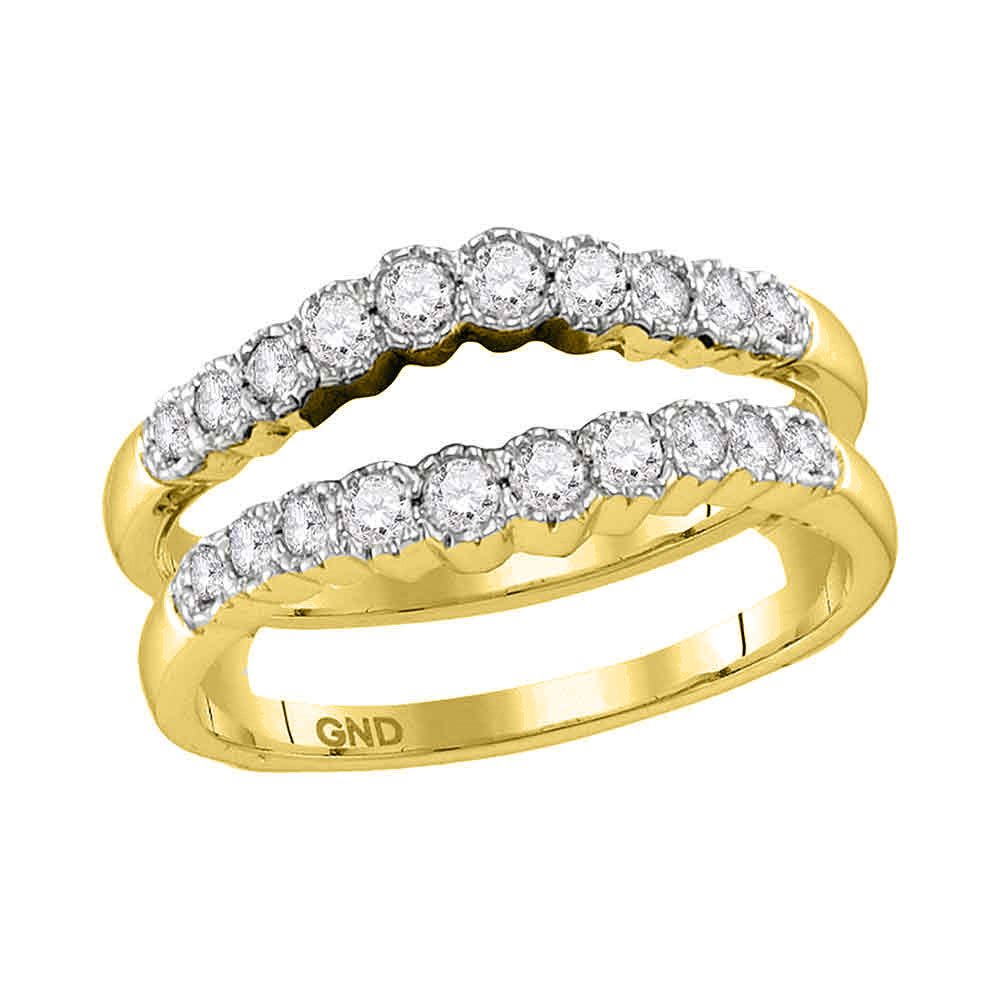 14kt Yellow Gold Womens Round Diamond Wrap Ring Guard Enhancer Wedding Band 1/2 Cttw