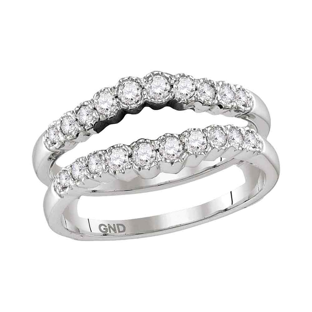 14kt White Gold Womens Round Diamond Ring Guard Wrap Solitaire Enhancer Wedding Band 1/2 Cttw