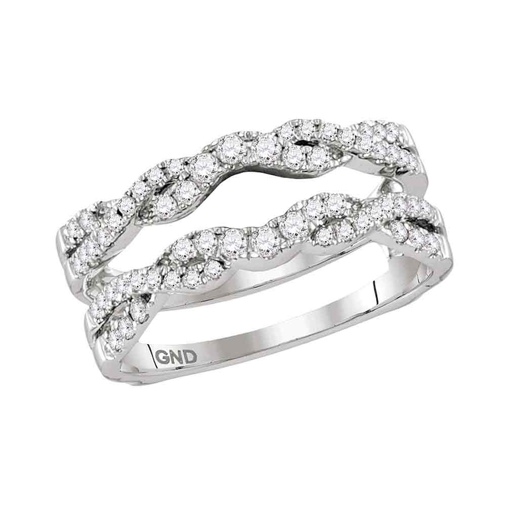 14kt White Gold Womens Round Diamond Ring Guard Wrap Solitaire Enhancer 1/2 Cttw