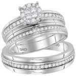 14kt White Gold His & Hers Diamond Soleil Cluster Matching Bridal Wedding Ring Band Set 5/8 Cttw