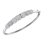 10kt White Gold Womens Round Diamond Concentric Cluster Bangle Bracelet 1-1/3 Cttw