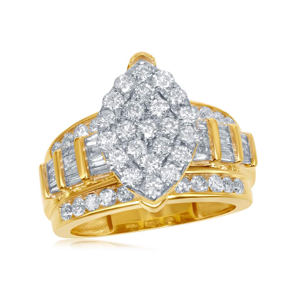 10kt Yellow Gold Womens Diamond Oval Cluster Bridal Wedding Engagement Ring 2.00 Cttw