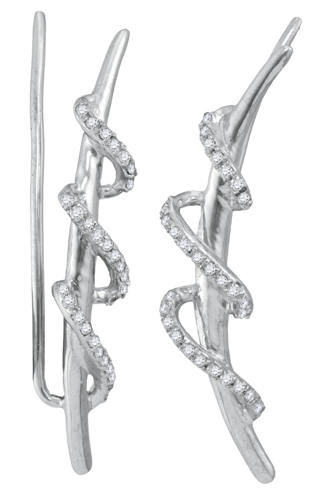 Sterling Silver Womens Round Diamond Spiral Climber Earrings 1/4 Cttw