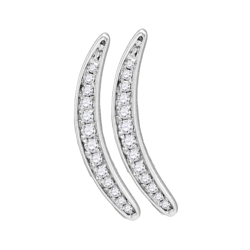 Sterling Silver Womens Round Pave-set Diamond Climber Earrings 1/5 Cttw