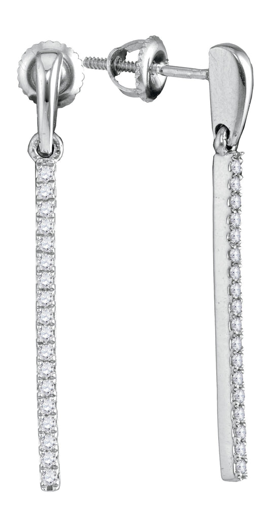 10kt White Gold Womens Round Diamond Vertical Drop Dangle Earrings 1/5 Cttw