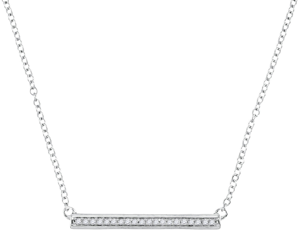 10kt White Gold Womens Round Diamond Bar Pendant Chain Necklace 1/10 Cttw