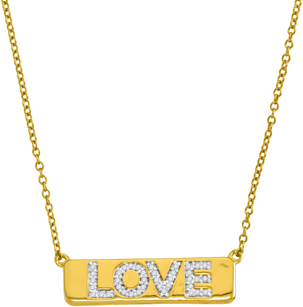 10kt Yellow Gold Womens Round Diamond Love Bar Pendant Necklace with 18" Chain 1/8 Cttw