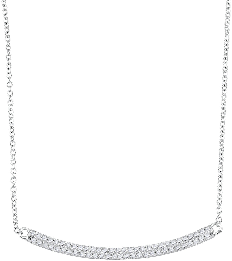 10kt White Gold Womens Round Diamond Curved Horiontal Bar Pendant Necklace 1/4 Cttw