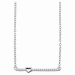 10kt White Gold Womens Round Diamond Heart Bar Pendant Chain Necklace 1/10 Cttw