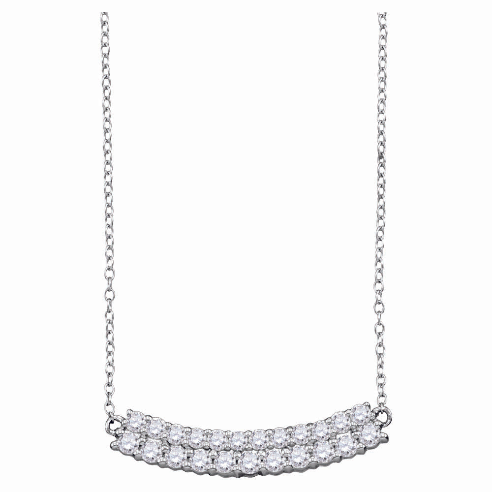 14kt White Gold Womens Round Diamond Curved Double Row Bar Necklace 1.00 Cttw