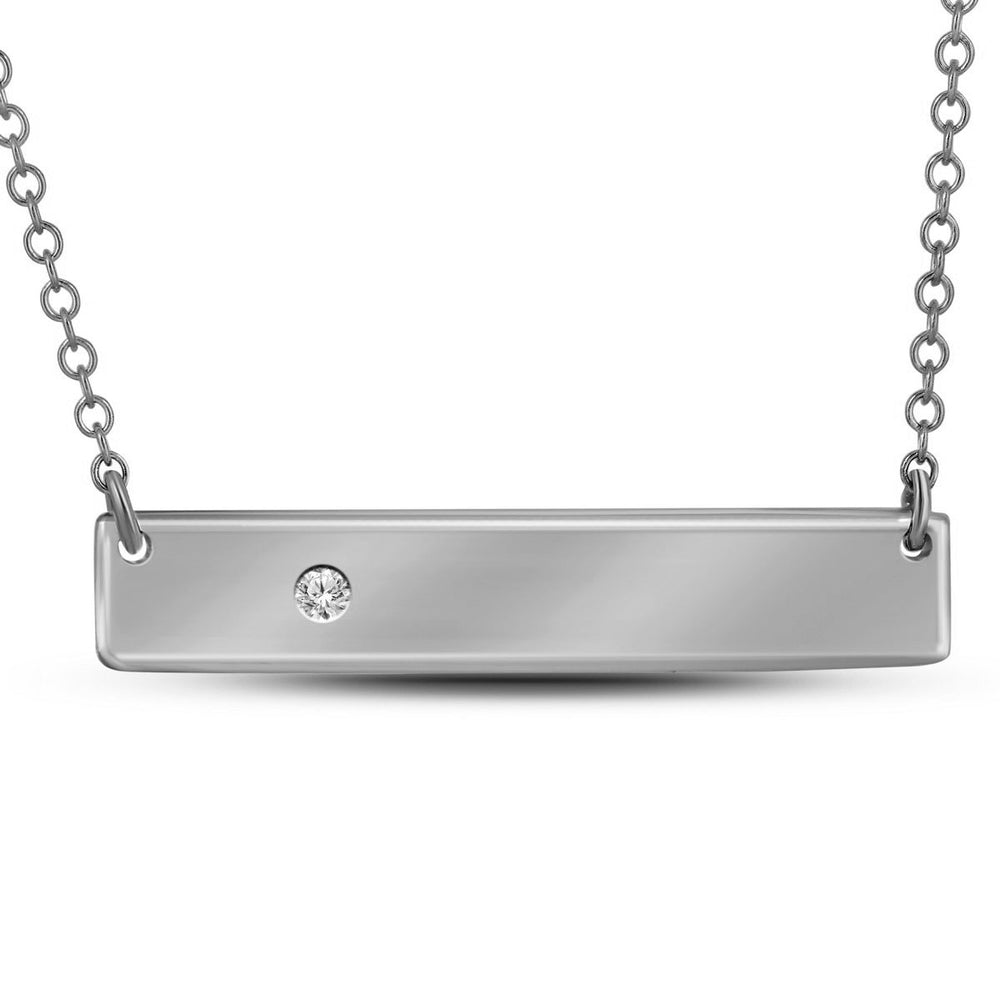 10kt White Gold Womens Round Diamond Rectangle Bar Necklace .02 Cttw