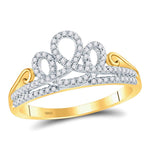 10kt Yellow Gold Womens Round Diamond Crown Tiara Fashion Ring 1/5 Cttw