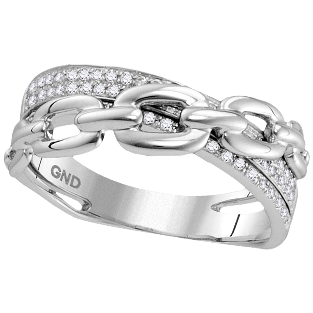 10kt White Gold Womens Round Diamond Chain Link Crossover Band Ring 1/5 Cttw