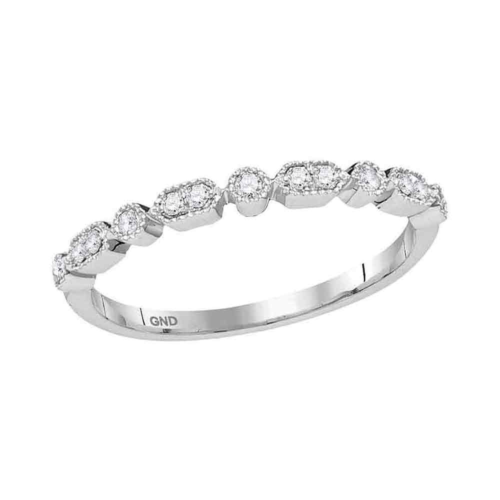 10kt White Gold Womens Round Diamond Stackable Band Ring 1/8 Cttw