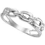 10kt White Gold Womens Round Diamond Chain Crossover Band Ring 1/12 Cttw