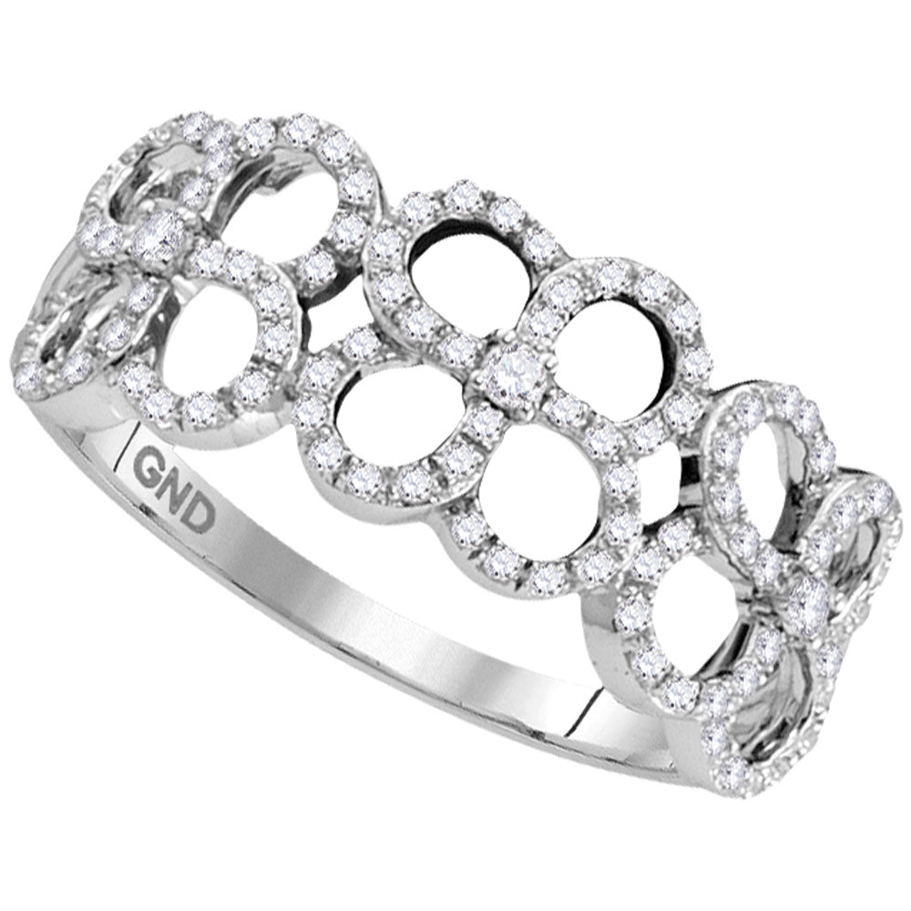 10kt White Gold Womens Round Diamond Quatrefoil Circle Band Ring 1/3 Cttw