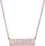 10kt Rose Gold Womens Round Diamond Pink Love Bar Pendant Necklace with 18" Chain 1/8 Cttw