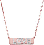 10kt Rose Gold Womens Round Diamond Pink Love Bar Pendant Necklace with 18" Chain 1/8 Cttw