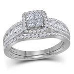 14kt White Gold Womens Princess Diamond Halo Bridal Wedding Engagement Ring Band Set 1.00 Cttw