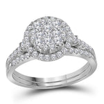 14kt White Gold Womens Round Diamond Cluster Halo Bridal Wedding Engagement Ring Band Set 1.00 Cttw