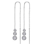 10kt White Gold Womens Round Diamond Triple Circle Cluster Threader Earrings 1/8 Cttw