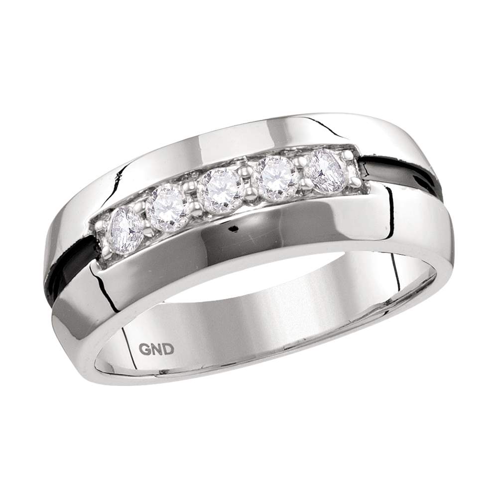 10kt White Gold Mens Round Diamond Wedding Black Groove Band Ring 1/2 Cttw