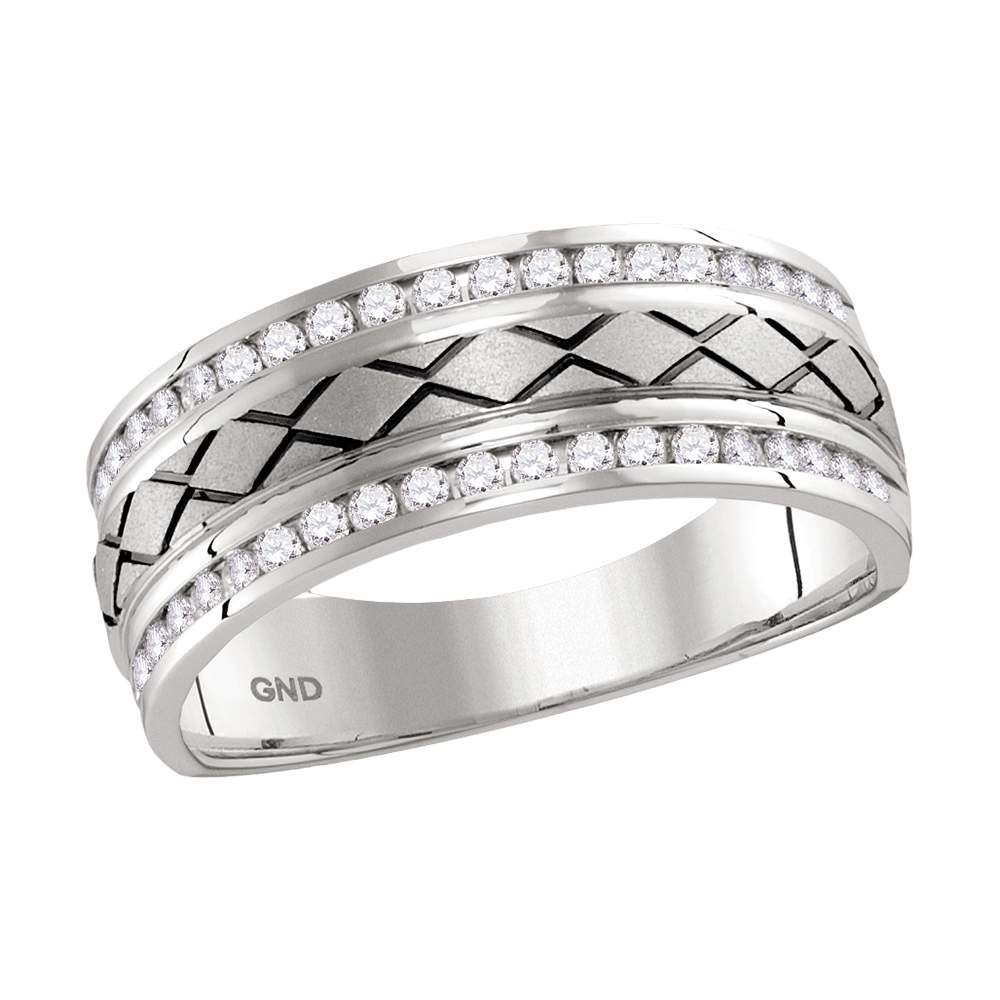 14kt White Gold Mens Round Channel-set Diamond Wedding Band Ring 1/2 Cttw