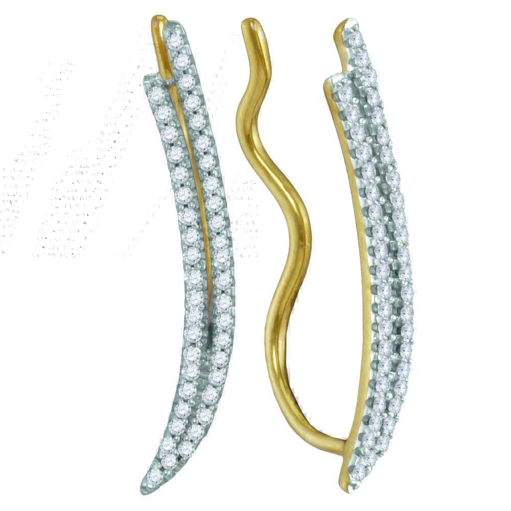 10kt Yellow Gold Womens Round Diamond Double Two Row Climber Earrings 1/4 Cttw