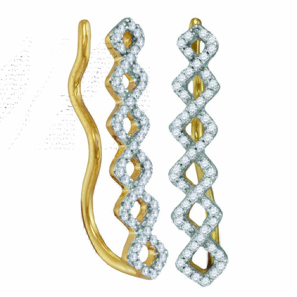 10kt Yellow Gold Womens Round Diamond Symmetrical Climber Earrings 1/4 Cttw