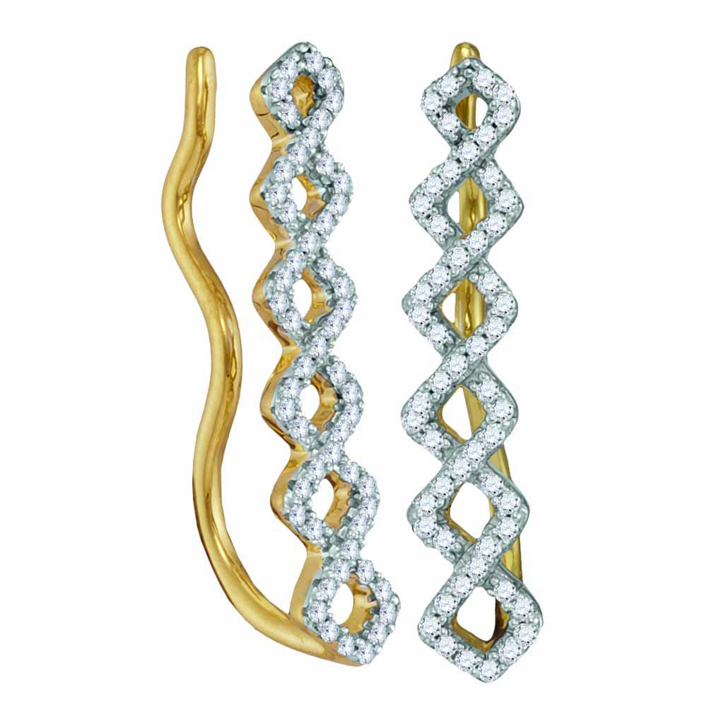 10kt Yellow Gold Womens Round Diamond Symmetrical Climber Earrings 1/4 Cttw