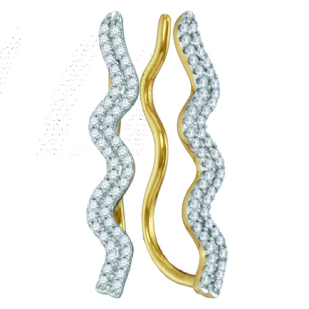 10kt Yellow Gold Womens Round Diamond Double Two Row Climber Earrings 1/4 Cttw
