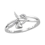 10kt White Gold Womens Round Diamond Heart Whimsical Band Ring 1/20 Cttw