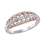 10kt White Rose-tone Gold Womens Round Diamond Heart Symmetrical Ring 1/8 Cttw