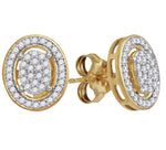 10kt Yellow Gold Womens Round Diamond Oval Framed Cluster Screwback Earrings 1/4 Cttw