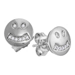 10kt White Gold Womens Round Diamond Smiley Face Screwback Earrings 1/20 Cttw
