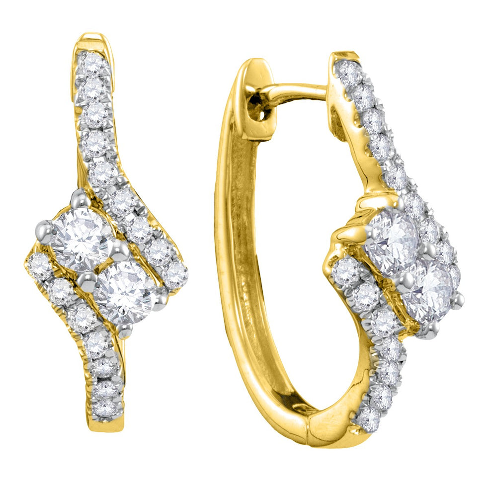 14kt Yellow Gold Womens Round Diamond 2-stone Hearts Together Bypass Hoop Earrings 1/2 Cttw