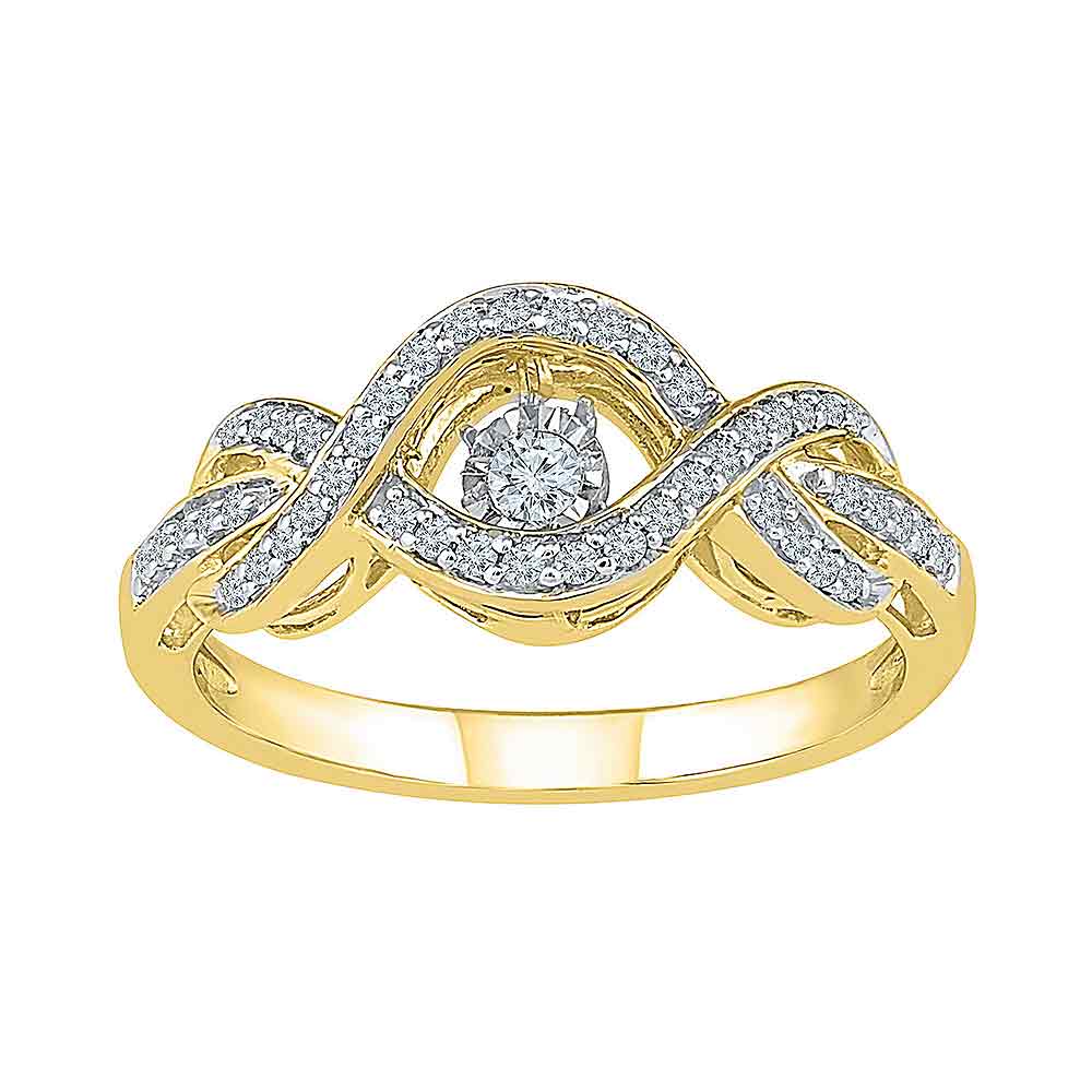 10kt Yellow Gold Womens Round Diamond Moving Twinkle Solitaire Bridal Wedding Engagement Ring 1/4 Cttw