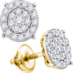10kt Yellow Gold Womens Round Diamond Concentric Circle Cluster Stud Earrings 2.00 Cttw