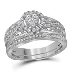 14kt White Gold Womens Round Diamond Cluster Bridal Wedding Engagement Ring Band Set 1/2 Cttw