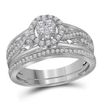 14kt White Gold Womens Round Diamond Cluster Bridal Wedding Engagement Ring Band Set 1/2 Cttw