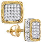 10kt Yellow Gold Womens Round Diamond Square Rope Frame Earrings 7/8 Cttw