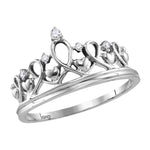 Sterling Silver Womens Round Diamond Tiara Crown Princess Band Ring 1/20 Cttw