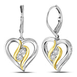 Sterling Silver Womens Round Diamond Heart Leverback Dangle Earrings 1/20 Cttw
