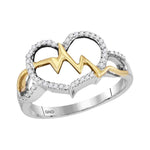 Sterling Silver Two-tone Womens Round Diamond Heartbeat Heart Ring 1/10 Cttw