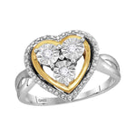 Sterling Silver Two-Tone Womens Round Diamond Heart Ring 1/10 Cttw