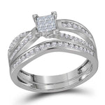 14kt White Gold Womens Princess Diamond Bridal Wedding Engagement Ring Band Set 1/2 Cttw