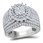 14kt White Gold Womens Round Diamond Cluster Bridal Wedding Engagement Ring Band Set 2.00 Cttw